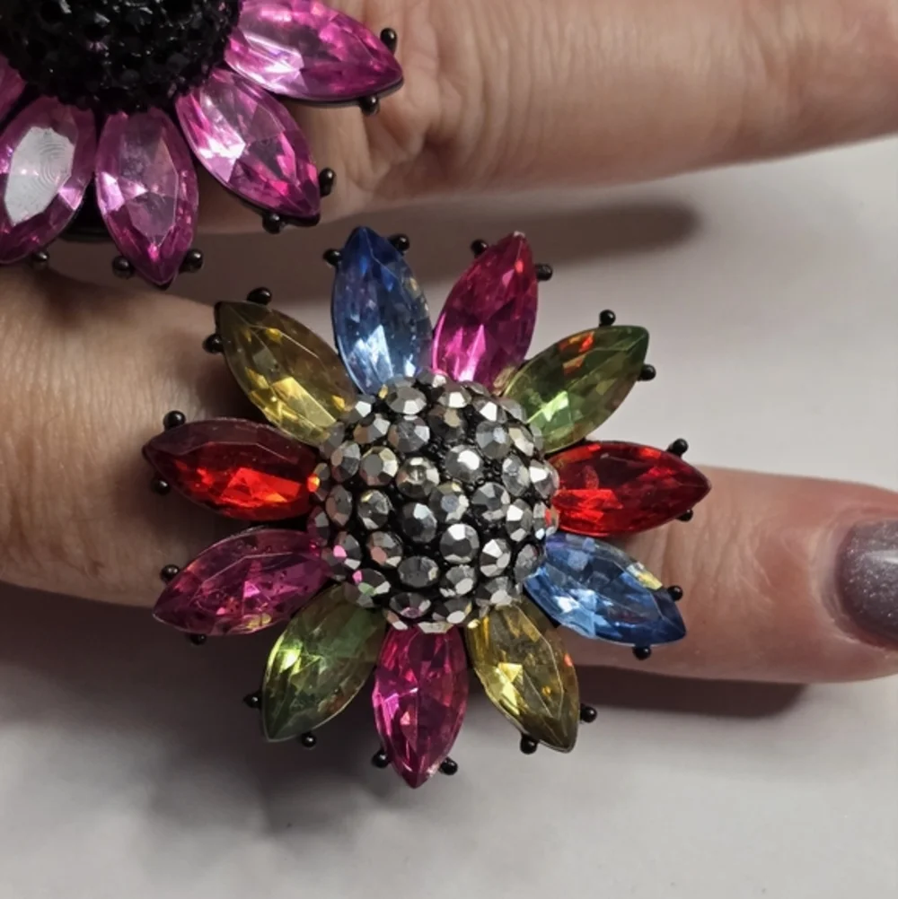Flower Statement Ring Multicolor Rhinestone Floral‎ Cocktail Ring Jewelry